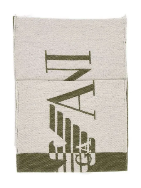 Emporio Armani two-tone logo fringed scarf White EM003764AF19799M