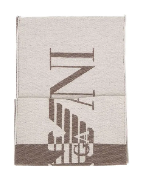 Emporio Armani two-tone logo fringed scarf Brown EM003764AF19799M