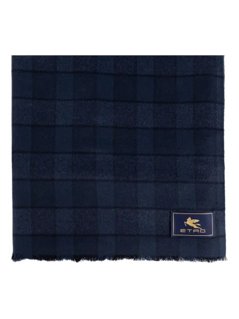 ETRO checked wool-cashmere blend scarf Blue MATA006099TQB78
