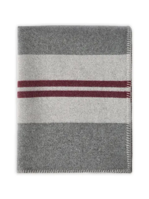 Brunello Cucinelli cashmere regimental stripe double knit throw with blanket stitch edges Grey MPLA7AAACCKU50