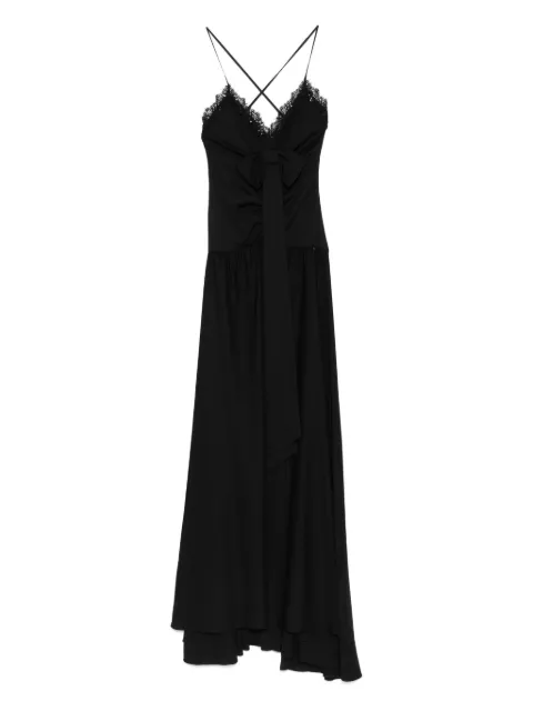 NISSA lace-trimmed bow asymmetric party dress Black RS15744BLACK