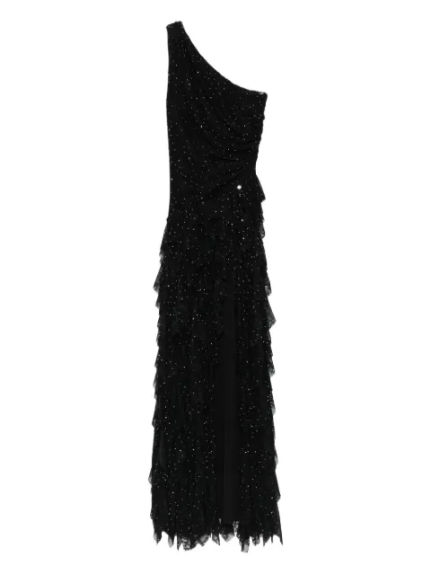 NISSA embellished ruffled asymmetric evening dress Black RS16304