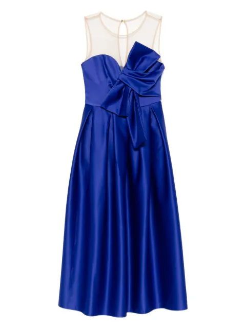NISSA bow-detail mesh-insert midi cocktail dress Blue RS16259