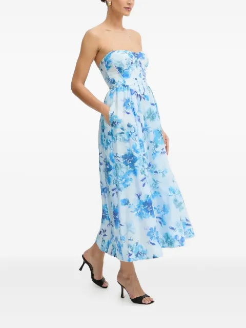 Bardot floral corset midi dress Blue 58164DB4