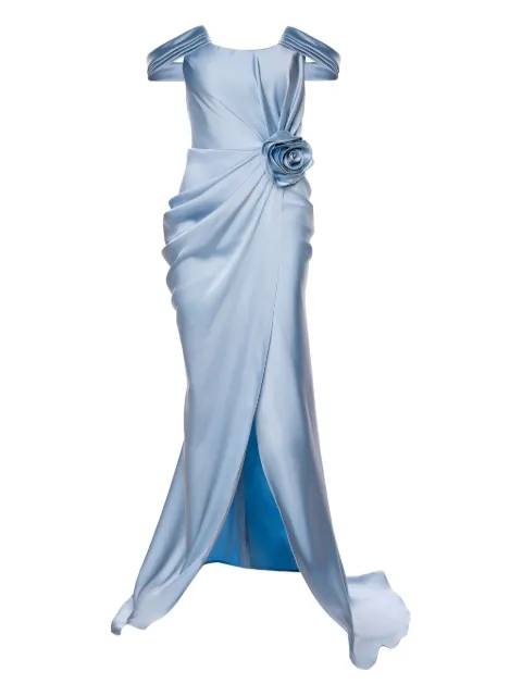 Ana Radu rose-embellished satin maxi dress Blue 45033
