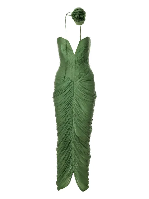 Ana Radu rose-embellished draped midi dress Green 45058