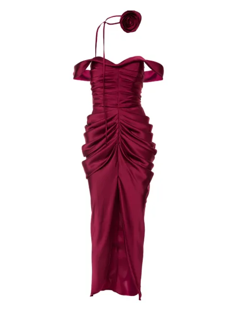 Ana Radu rose-embellished draped dress Red 45017