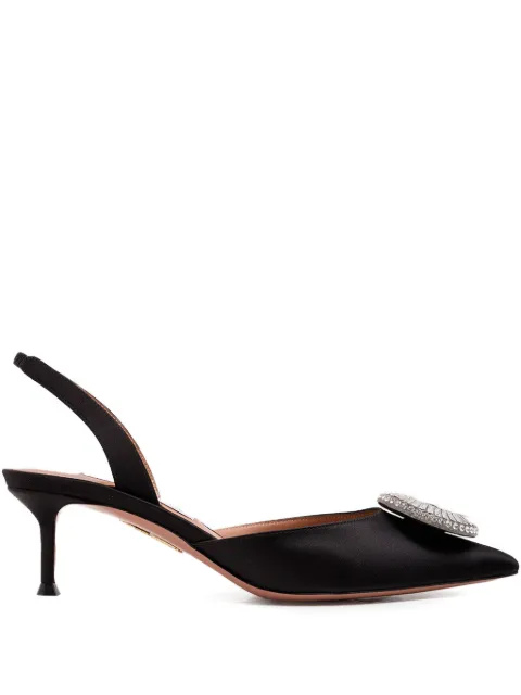 Aquazzura 50mm crystal-embellished sling pumps Black CYPMIDL0SAT000