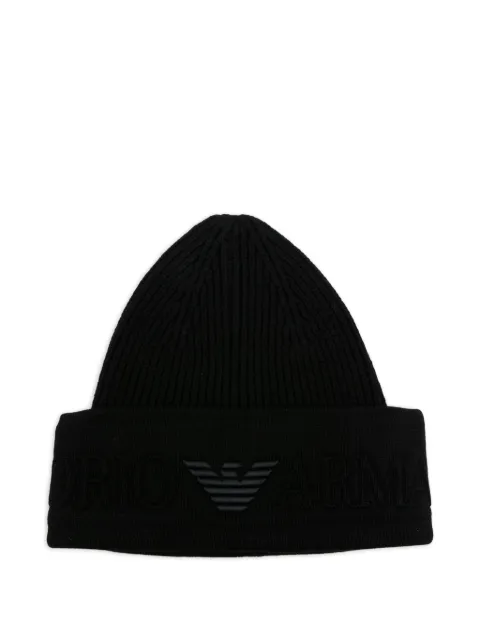 Emporio Armani logo-embroidered ribbed beanie Black EM003750AF19896