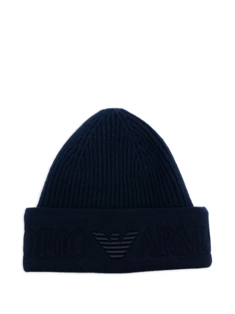 Emporio Armani logo-embroidered ribbed beanie Blue EM003750AF19896