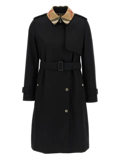 Burberry long check collar gabardine trench coat Black 8115483
