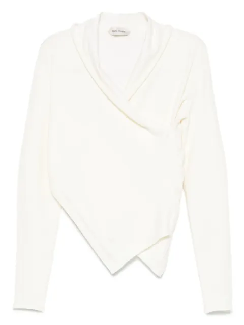 Alberta Ferretti asymmetric draped wool top White A09166606