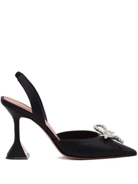 Amina Muaddi 95mm Rosie crystal-bow slingback pumps Black ROSIESLING
