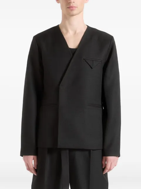 Manière De Voir Colin collarless double breasted minimal blazer Black MAN3339