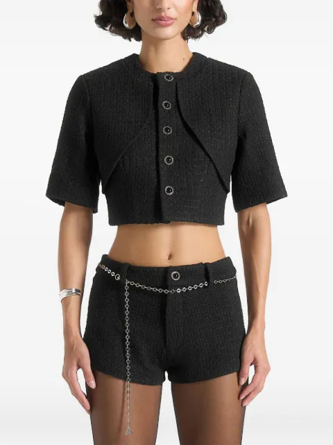 Manière De Voir Alba mock-neck curve-detail tweed top Black WMN43671