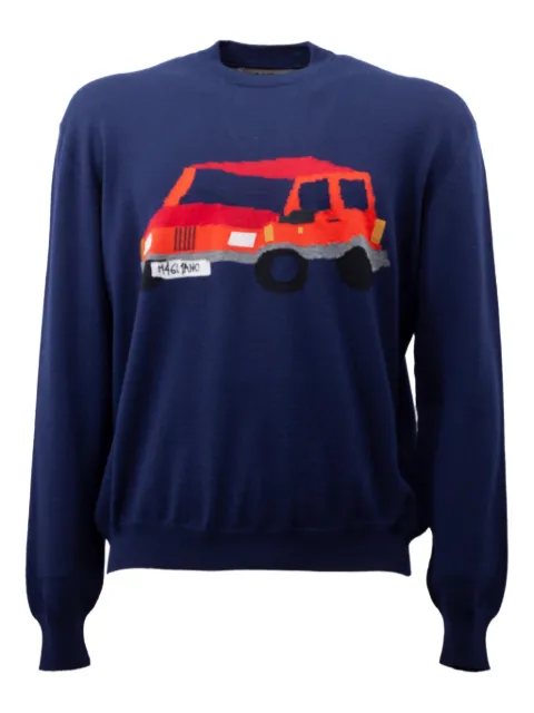 Magliano car-appliqué wool sweater Blue MGFW25SW06073MD8338