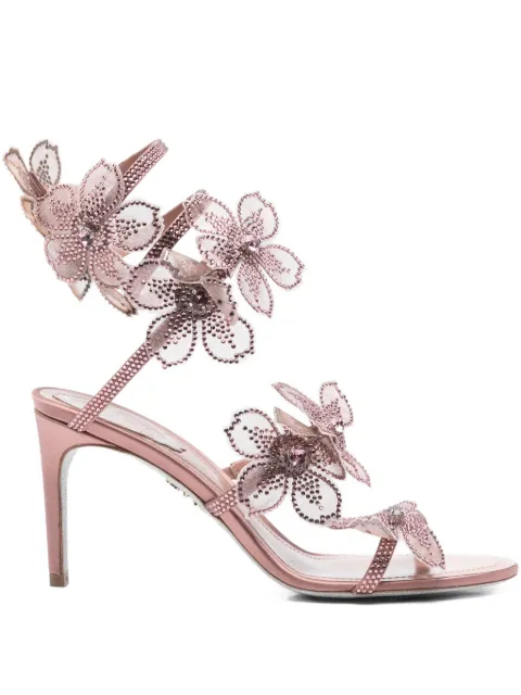 René Caovilla 80mm Peach Flower sandals Pink C12573080R001W105