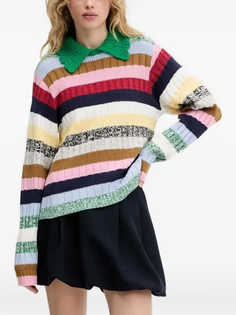 Stine Goya striped crochet-collar knit Green SGPF25K0332386