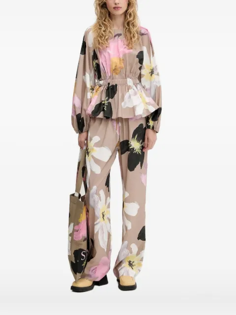 Stine Goya floral-print belted blouse Brown SGPF25T0642070