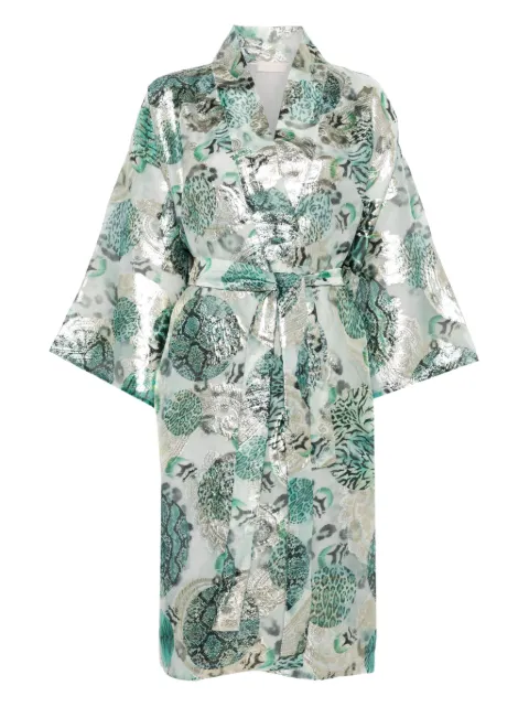 Dolci Follie metallic-print mid-length robe Green MIDLENGTHSILKKIMONO