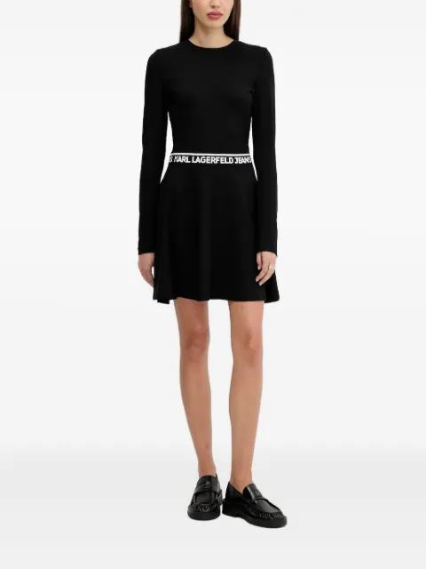 Karl Lagerfeld Jeans logo-waistband flared mini dress Black A3W13009999