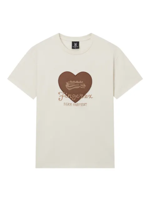 FINGERCROXX heart-embroidered cotton T-shirt Neutrals FFXTEW00988X