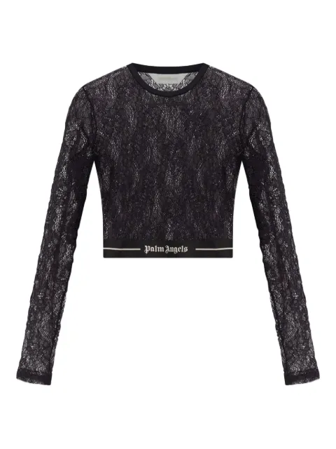 Palm Angels lace-panel long-sleeve top Black PWAD07CF25FAB0011010