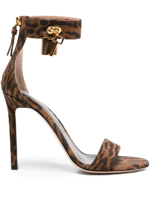 TOM FORD 105mm padlock-detail leopard-print sandals Brown W3673LCL496G