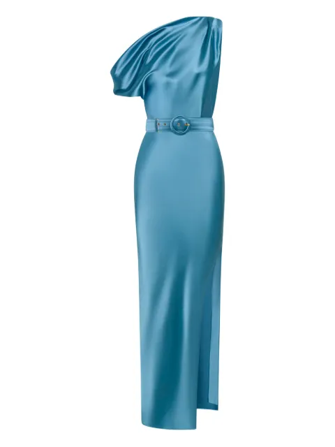 Nicholas Eartha one-shoulder belted midi dress Blue P25D2372AB