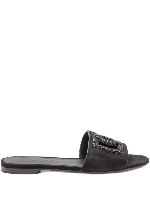 Dolce & Gabbana suede slippers with rhinestones Black CQ0666AV148