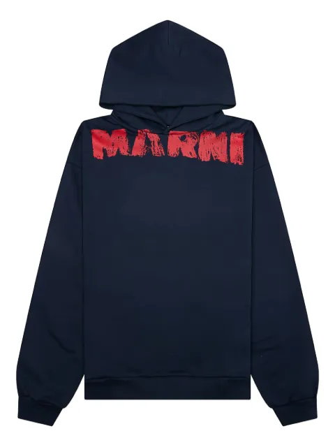 Marni brushstroke logo-print hoodie Blue FUMU0067PRUSCY36
