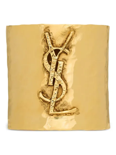 Saint Laurent Cassandre-logo hammered cuff bracelet Metallic 831752Y1500