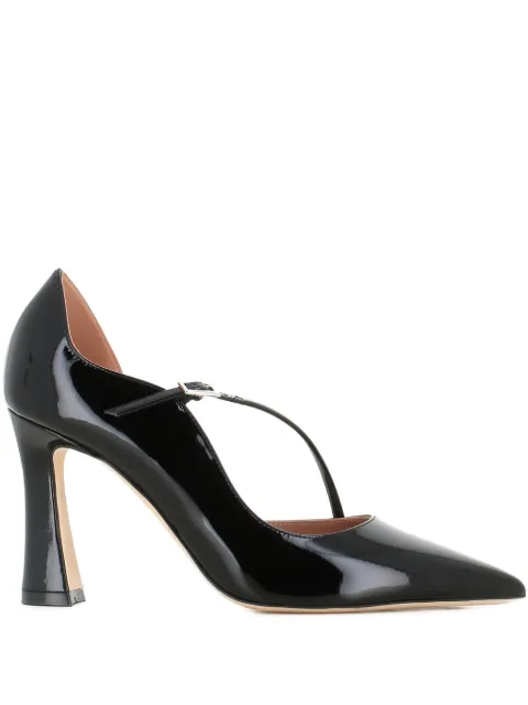 Malone Souliers 90mm patent leather cross-strap pumps Black BETTINA901