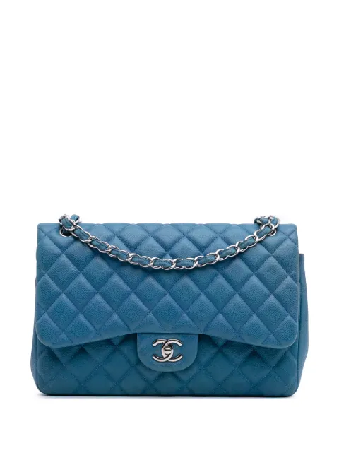 CHANEL Pre-Owned 2013-2014 Jumbo Classic Caviar Double Flap shoulder bag Blue 8G6E3SNRZBTICKZ2