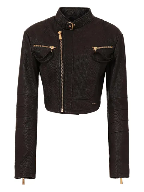 Just Cavalli snakeskin-effect biker jacket Black 79PAVP03CPY09