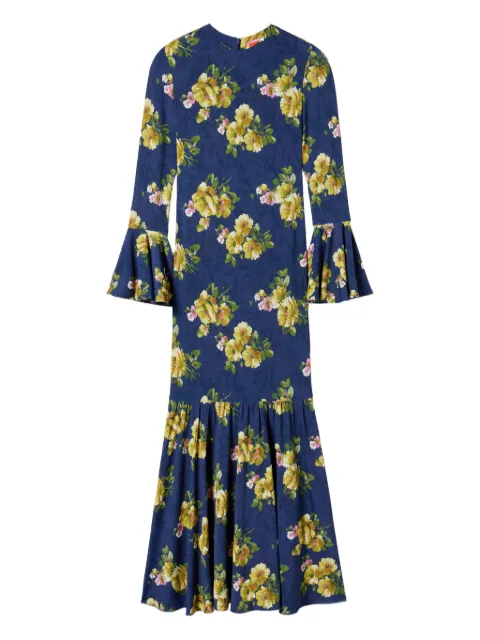 La DoubleJ floral bell-sleeve midi dress Blue DRE0670JER027RIP01BU04