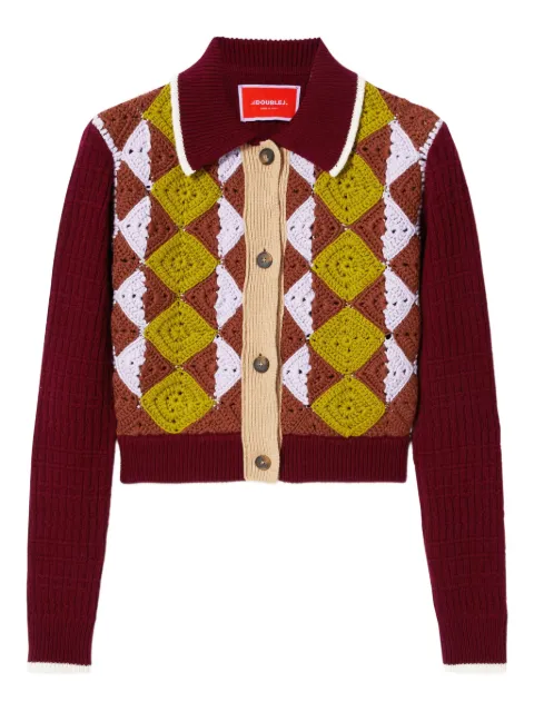 La DoubleJ crochet-panel button-fastening cardigan Brown PUL0303KNI174VA390RE07