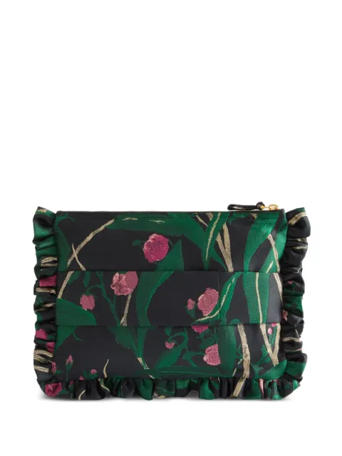 La DoubleJ floral-print ruffled-trim clutch bag Black BAG0059JCQ119BMB02BL01