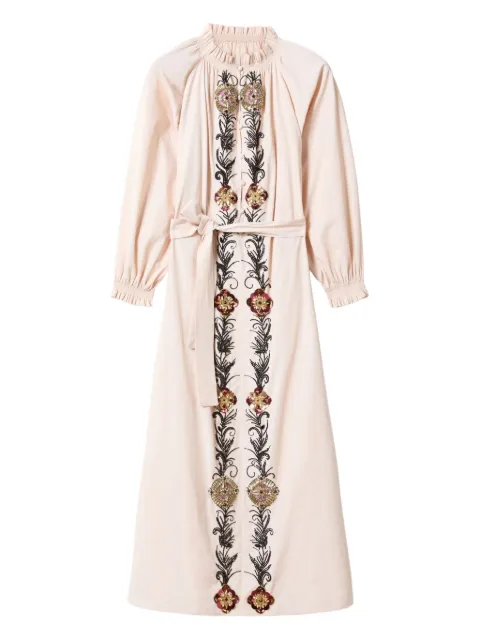 La DoubleJ embroidered ruffle-trimmed dress Neutrals DRE0974COT082NUC05PI02