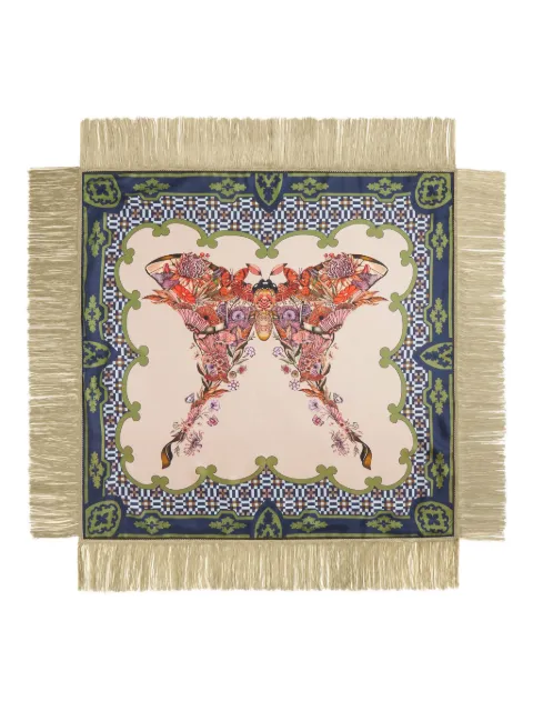 La DoubleJ butterfly-print fringed scarf Neutrals SCA0073SIL006MAR07BU12