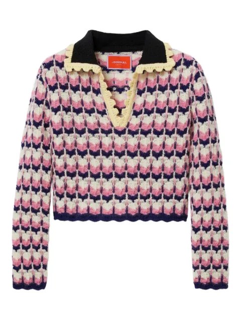 La DoubleJ crochet-trimmed geometric-pattern sweater Pink PUL0293KNI168VA409PI01