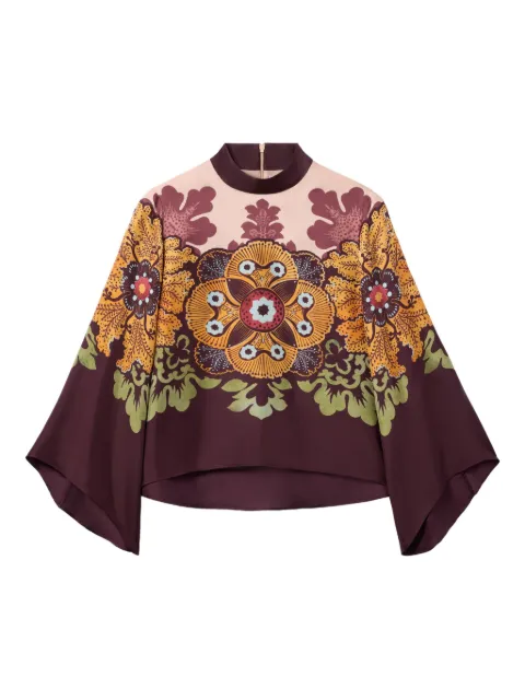 La DoubleJ floral-print long-sleeve blouse Red TOP0117SIL017BOU01RE07