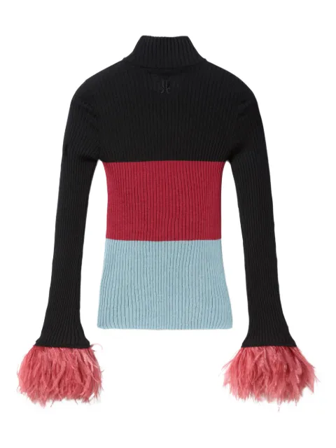 La DoubleJ feather-trimmed ribbed top Black PUL0167KNI091VA415BL01