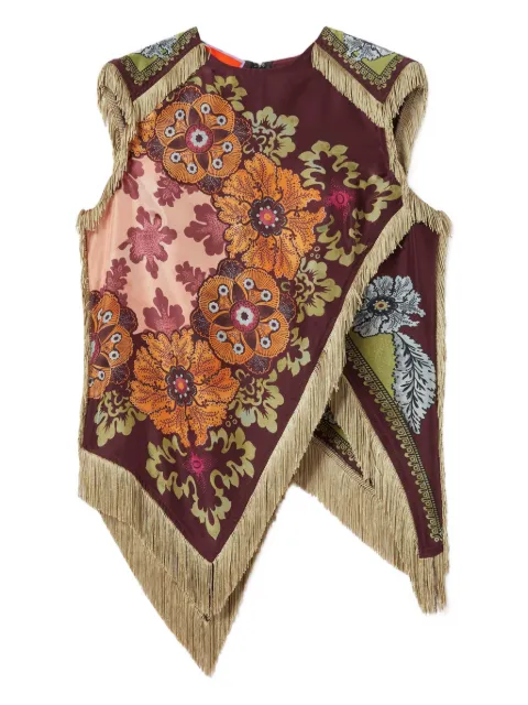 La DoubleJ floral-print fringed scarf top Brown TOP0160SIL009BOU01RE07