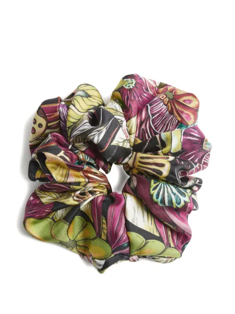 La DoubleJ floral-print silk scrunchie Green SCR0003SIL001FNG01GR02