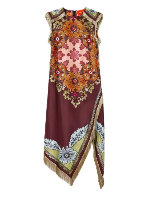 La DoubleJ floral-print fringe asymmetric day dress Brown DRE0964SIL009BOU01RE07