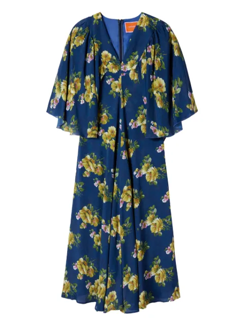 La DoubleJ floral-print cape-sleeve maxi dress Blue DRE0856VIS019RIP01BU04
