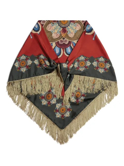 La DoubleJ floral-print fringed scarf Red SCA0076SIL006NUC06OR04