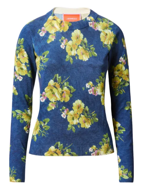La DoubleJ floral-print crew-neck sweater Blue PUL0305KNI172RIP01BU04