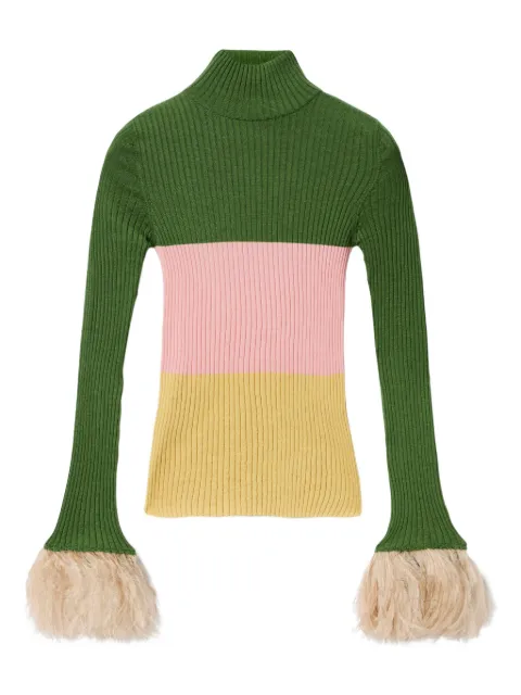 La DoubleJ feather-trimmed colour-block sweater Green PUL0167KNI091VA412GR02